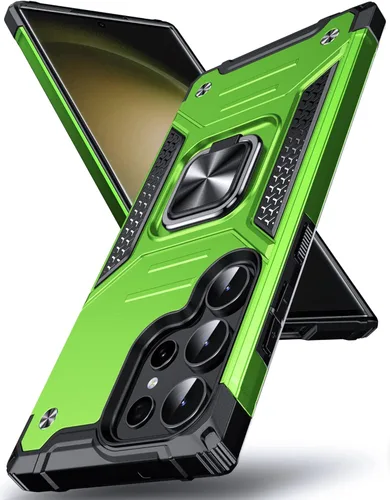 Miniatura 29 de Anqrp Funda para Galaxy S22 Ultra, Funda Protectora de Teléfono de Grado Militar con Soporte Plegable de Anillo de Metal Giratorio