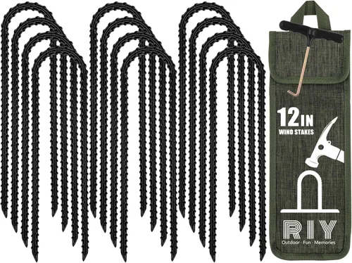 Miniatura 14 de Estacas de anclaje para trampolín RIY de servicio pesado para vientos fuertes, estacas de tienda de campaña de 12 pulgadas, anclaje de piso