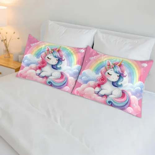 Miniatura 6 de Funda de almohada de satén de unicornio rosa lindo para cabello y piel, tamaño estándar, funda de almohada de seda suave de satén refrescante