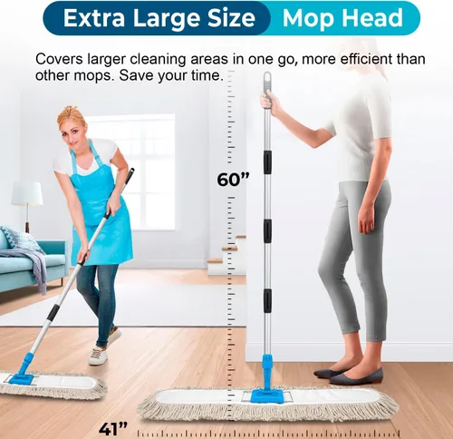 Miniatura 3 de ARTIPOLY Trapeador de polvo comercial de 41 pulgadas para limpieza de pisos, trapeador seco industrial con mango largo resistente, cabezal