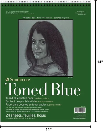 Miniatura 5 de Strathmore Bloc de bocetos serie 400, azul tonificado, 11 x 14 pulgadas, 24 hojas – Cuaderno de bocetos de artista para dibujo, ilustración
