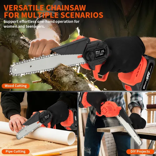 Miniatura 5 de Mini motosierra de 8 y 6 pulgadas, sin escobillas, batería de 2 x 4.0 AH, portátil, pequeña sierra inalámbrica con 4 placas guía, sierra de mano