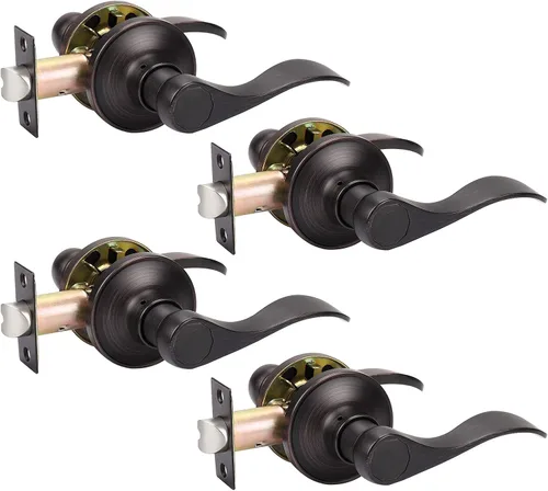 Miniatura 22 de KNOBWELL Paquete de 10 manijas interiores de bronce para puertas de privacidad, para baño/dormitorio, palancas de puerta sin llave para izquierda