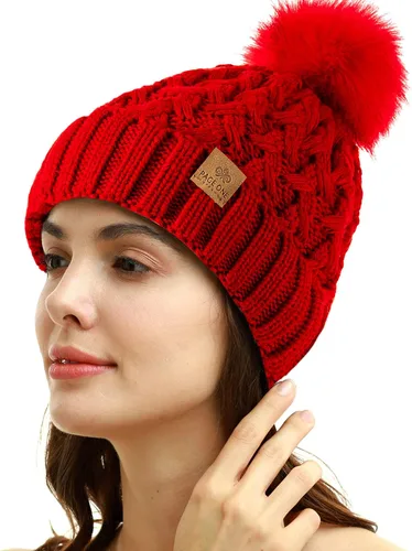 Miniatura 2 de PAGE ONE Womens Winter Ribbed Beanie Crossed Cap Chunky Cable Knit Pompom Soft Warm Hat