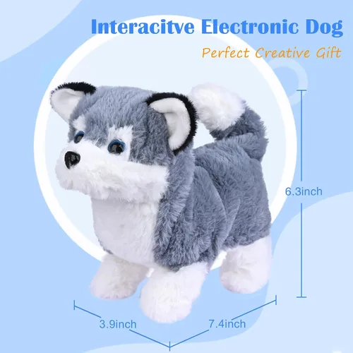 Miniatura 2 de WorWoder Cachorro de peluche de Alaska, perro electrónico interactivo para mascotas, caminar, ladrar, mover la cola, estirar, animal de compañía