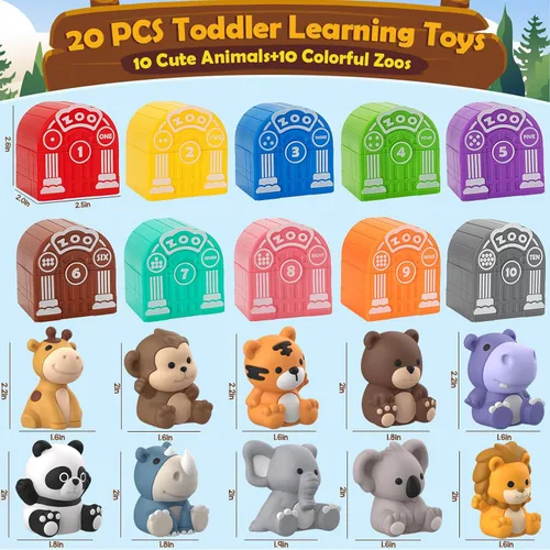 Miniatura 5 de Juguetes de aprendizaje para niños de 1, 2, 3 años, 20 juguetes de animales de safari, juguetes Montessori para contar, combinar y clasificar