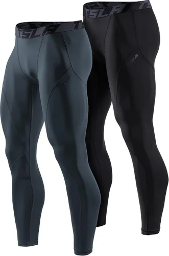 TSLA - Paquete de 1 o 2 pantalones térmicos de compresión para hombre, leggings deportivos y mallas para correr pantalones para usar como primera
