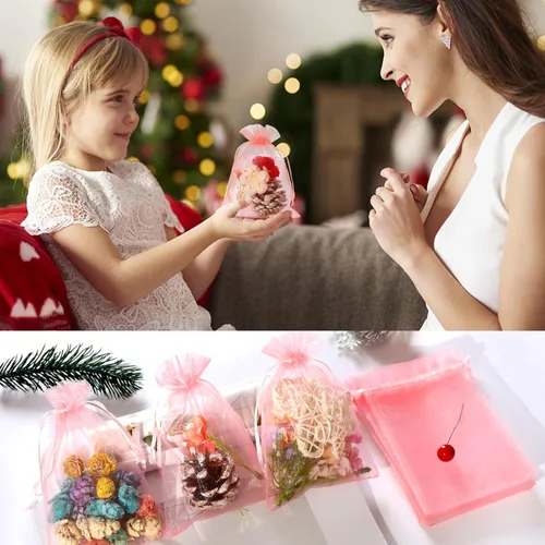 Miniatura 5 de Hopttreely 100 bolsas de organza, bolsa de organza de satén rosa de 4 x 6 pulgadas, bolsa de organza con cordón para boda, fiesta, bolsa de regalo