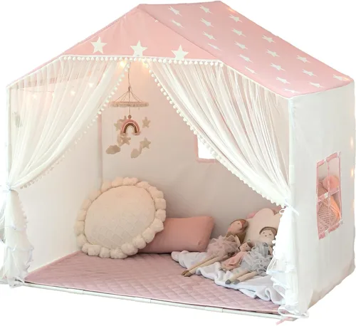 Miniatura 9 de Tienda de campaña para niños con alfombra, tienda de campaña grande para interiores para niñas y niños, tienda de campaña para niños pequeños, Marrón