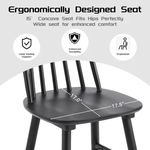 Miniatura 3 de Juego de 2 sillas de comedor negras, sillas de comedor de granja con respaldo de husillo, sillas de comedor sin brazos de madera maciza para cocina