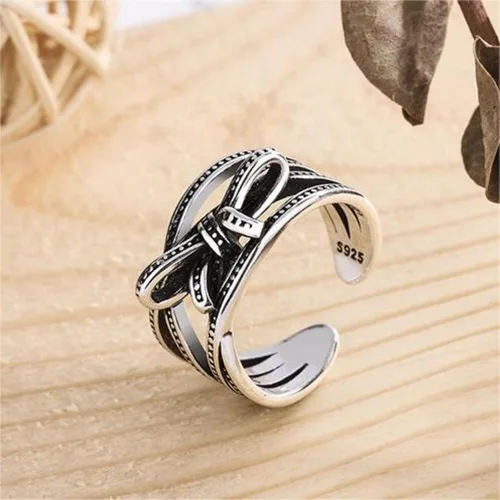 Miniatura 164 de Anillo de plata de ley 925, minimalista, ajustable, hecho a mano, para mujeres y niñas
