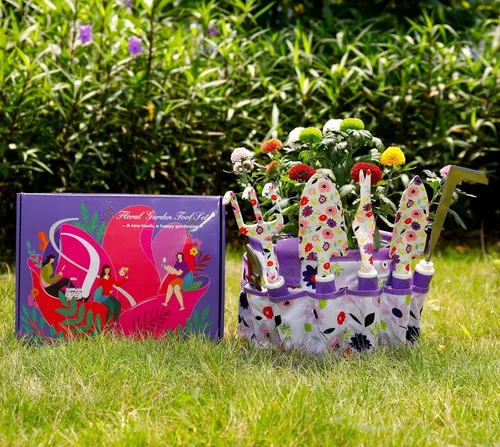 Miniatura 3 de Juego de herramientas de jardín moradas florales, regalos de jardinería para mujeres, juego de tijeras de podar de jardín, kit de herramientas