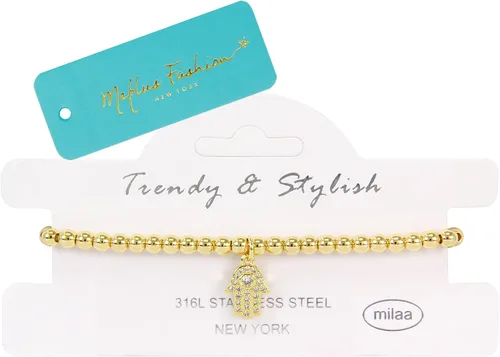 Miniatura 6 de Pulseras para mujer de acero inoxidable dorado y plateado de 0.157 in con cuentas elásticas