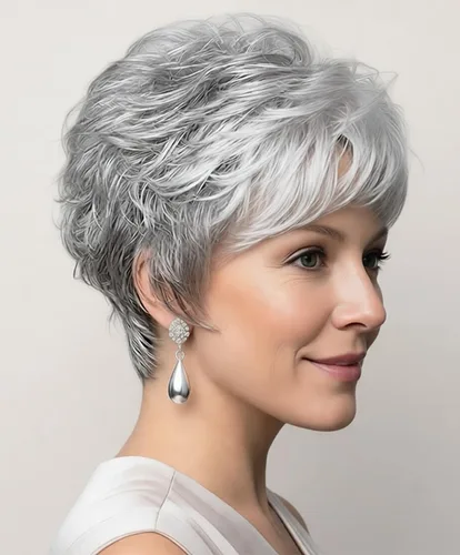 Miniatura 13 de SEVENCOLORS Pelucas cortas de cabello sintético con flequillo lateral y rubio mezclado para mujeres blancas, longitud al hombro, pelucas de cabello