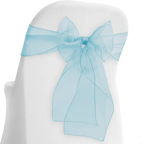 Miniatura 12 de Lann's Linens - 100 elegantes fundas de organza para silla de boda/fiesta Fajas/lazos - Cinta para atar en la parte trasera - Azul bebé