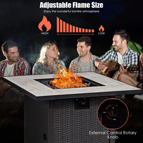 Miniatura 6 de Giantex Mesa para fogata de propano, 30 pulgadas, 50,000 BTU cuadrada de gas con mesa de cerámica, calentador de gas en relieve con roca de lava
