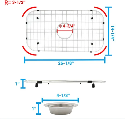 Miniatura 2 de Rejilla para fregadero de cocina 26-1/8"x14-1/4" - Protector de fregadero de cocina resistente con colador integrado y drenaje central, pies de goma