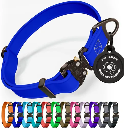 Miniatura 12 de Biothane - Collar de perro con hebilla de cobra, fabricado en Estados Unidos, etiqueta de identificación con código QR, collares de perro ajustables