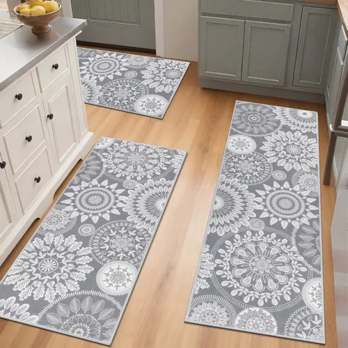 Miniatura 6 de Bsmathom Conjunto de Alfombras de Cocina Boho 3 Piezas, Alfombra de Cocina Antideslizante de Estilo Granja, Alfombras de Cocina Lavables