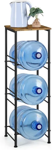 Miniatura 9 de OYEAL Soporte para botella de agua de 5 galones, organizador de 3 niveles con estante superior, dispensador de agua resistente para cocina, sala