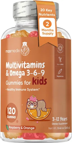 maxmedix Gomitas multivitamínicas para niños con Omega 3 6 9 | Suministro para 2 meses | 20 vitaminas y minerales esenciales para niños para un