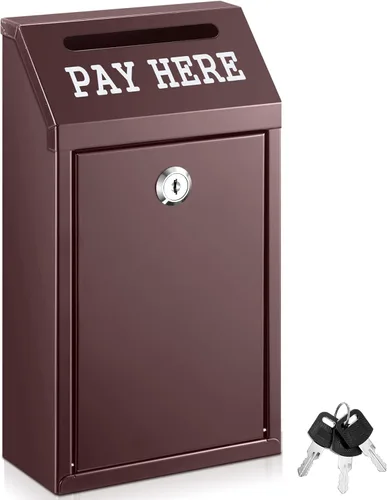 Miniatura 23 de Yaocom Caja fuerte de dinero para recolección de dinero, caja de donación de metal con cerradura para montaje en pared preperforado, buzón de Negro