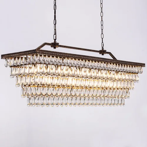 Miniatura 10 de Wellmet Candelabro de cristal para comedor, lámpara de techo rectangular de cristal de bronce antiguo de 30 pulgadas, 4 luces, iluminación de isla