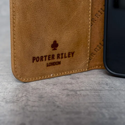 Miniatura 9 de Porter Riley - Funda de cuero para Samsung Galaxy S22. Funda de piel auténtica con soporte, cartera/cubierta (bronceado)