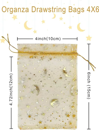 Miniatura 2 de Jexila 100 bolsas de regalo de organza dorada de 4 x 6 pulgadas, pequeñas bolsas de joyería con cordón de malla, bolsa de regalo para bodas, Dorado