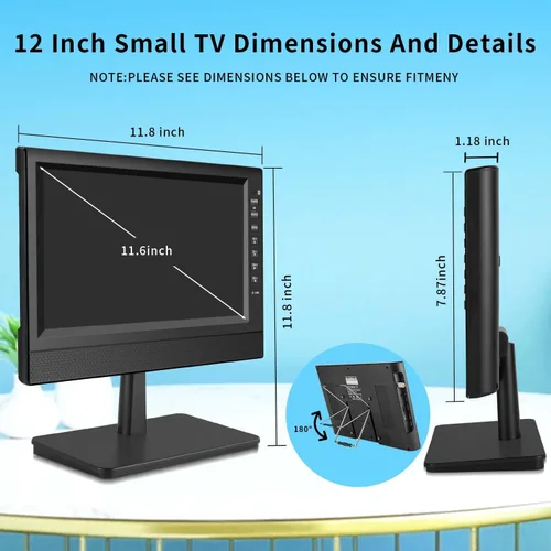 Miniatura 3 de Feihe TV pequeña de 12 pulgadas, TV portátil con pantalla HD, antena, HDMI, AV, puertos USB, sintonizador digital integrado y diseño compacto