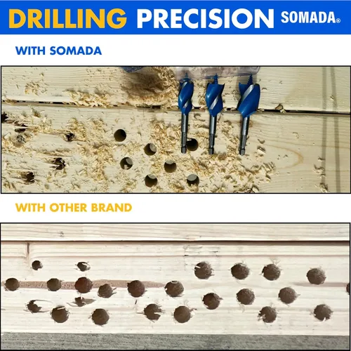 Miniatura 6 de Juego de brocas de barrena SOMADA para madera, 3 piezas, 5/8", 3/4" y 1" pulgada de tamaño, 4 pulgadas de largo con estuche de almacenamiento, juego