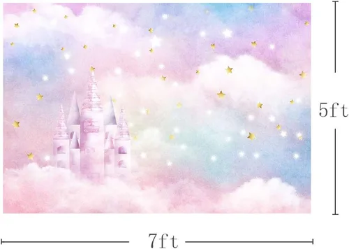 Miniatura 4 de MEHOFOND Acuarela de arco iris pastel para estudio fotográfico, decoración de fondo para cabina de estudio fotográfico, estrellas doradas, nube