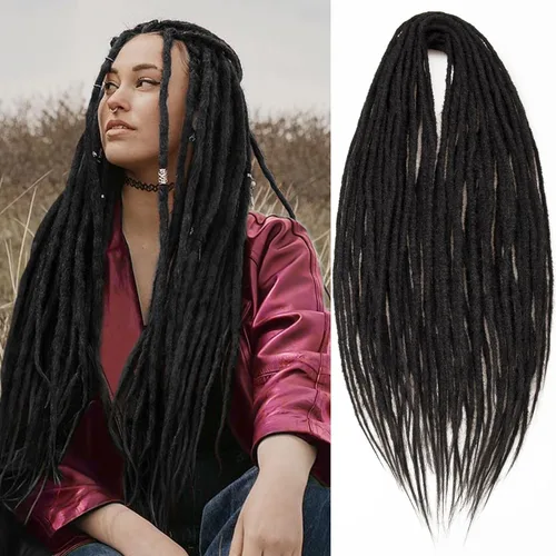 Miniatura 34 de 20 hebras de 24 pulgadas, extensiones de rastas color burdeos, rastas de cabello de ganchillo para mujer, hechas a mano, suaves, trenzas de cabello