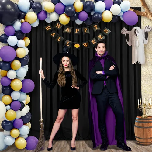 Miniatura 3 de Cortina de fondo negra: 2 paneles de 5 pies x 10 pies - Cortina de fondo de fotos de poliéster para escenario de boda, fiesta de cumpleaños