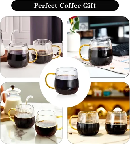 Miniatura 8 de GLASKEY Juego de 2 tazas de café de vidrio de borosilicato, tazas de café de vidrio de 12 onzas con patrón de rayas verticales, taza de té