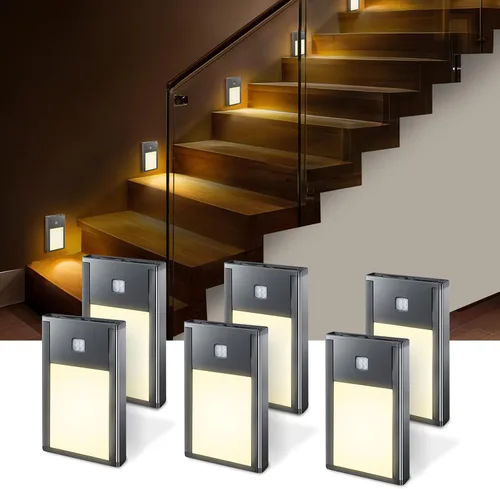 Miniatura 9 de VST Luz nocturna con sensor de movimiento, luces de escalera recargables con instalación de succión magnética para interiores, dormitorio, pasillo