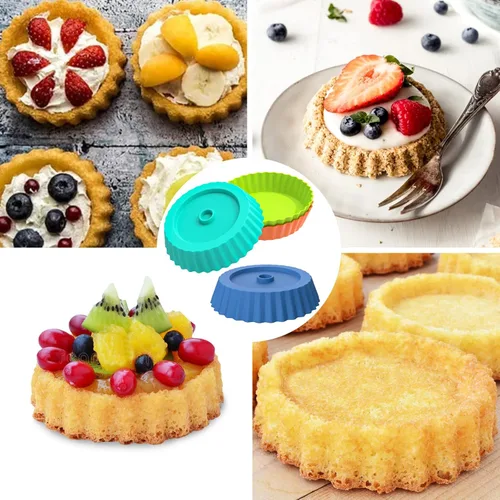 Miniatura 7 de Webake Bandeja de silicona para quiche, 8 piezas de bandejas para tartas con nervaduras, moldes de hornear redondos de 5 pulgadas, pequeñas bandejas