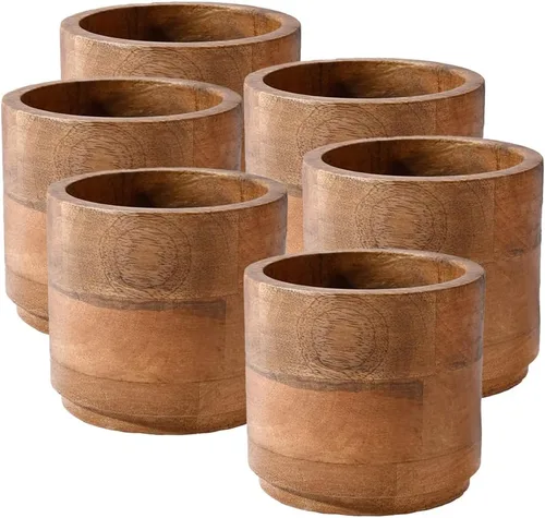 Miniatura 7 de Serene Spaces Living Macetero grande de madera de mango marrón, maceta de madera natural para flores y plantas sintéticas, plantas