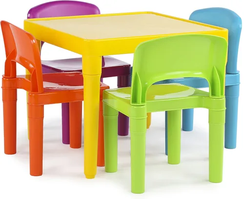 Humble Crew Juego de mesa y 4 sillas para niños, Mesa amarilla con sillas - Mesa de actividades para niños pequeños resistente para tiempo de juego,