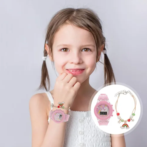 Miniatura 6 de TEHAUX Reloj para niños, reloj de unicornio de dibujos animados, reloj de silicona elegante y luminoso con pulsera para niña