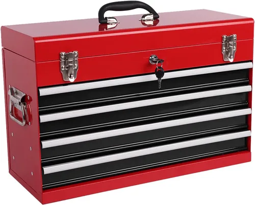 Miniatura 9 de Caja de herramientas de metal de 4 cajones, caja de herramientas portátil de acero con cierre de pestillo de metal y bloqueo de llave, bandeja