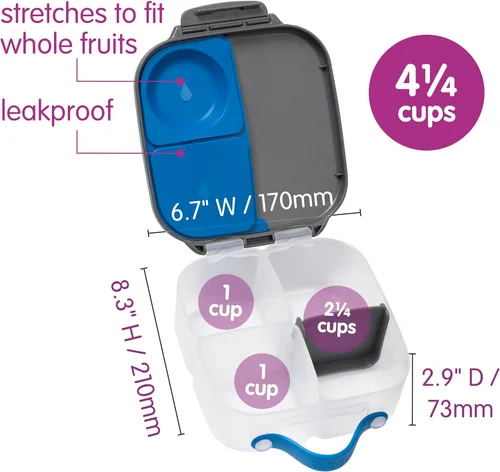 Miniatura 7 de b.box Mini recipientes para almuerzo + aperitivos (pizarra azul): el paquete de 2 incluye lonchera (capacidad de 4 1/4 tazas) y caja de aperitivos