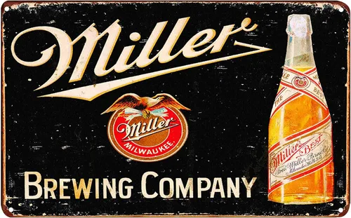 Miller Brewing Beer Retro Vintage Bar Sign Decoración Regalos Bar Pub Garaje Diner Cafe Hogar Decoración de pared Póster Arte 8 x 12 pulgadas