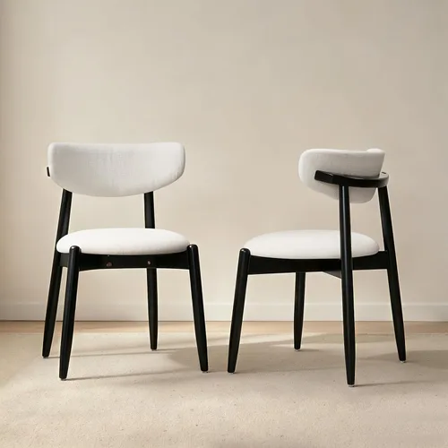 Miniatura 17 de CHUN YI Juego de 2 sillas de comedor tapizadas de madera maciza, sillas auxiliares de cocina de tela moderna de mediados de siglo con respaldo Beige