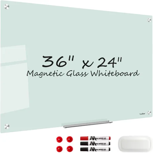 Miniatura 27 de Pizarra blanca de borrado en seco magnética negra de vidrio, TANKEE moderna pizarra blanca de vidrio templado sin marco grande para pared, oficina