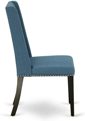 Miniatura 6 de East West Furniture FLP1T21 Florence Parson Sillas – Juego de 2 sillas de comedor tapizadas de tela de lino azul con ribete de clavo, color negro