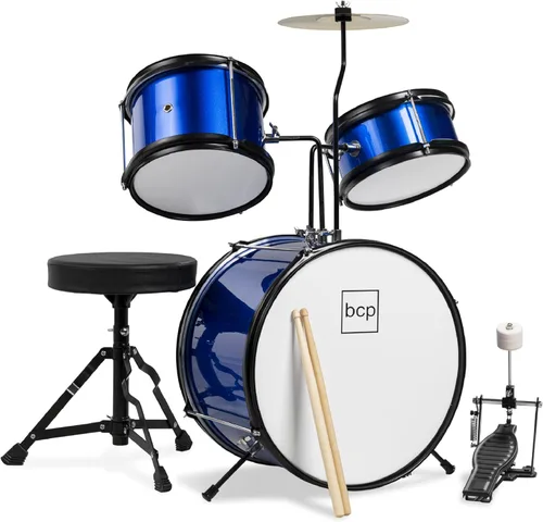 Miniatura 13 de Best Choice Products Juego de batería para principiantes de 3 piezas para niños y jóvenes, con taburete de trono, platillo, baquetas, pedal de Negro