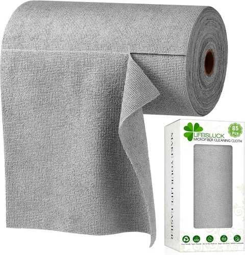 Miniatura 11 de Paquete de 65 toallas de microfibra en un rollo de 10 x 10 pulgadas, reutilizables, lavables, paños de microfibra de papel, trapos absorbentes