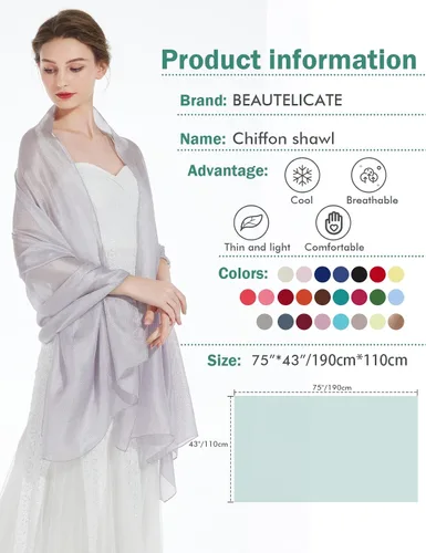 Miniatura 4 de BEAUTELICATE Bufanda sedosa, chales ligeros y envolturas para vestido de noche, boda, fiesta, novias, mujeres, varios