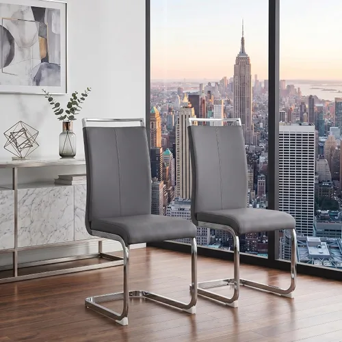 Miniatura 38 de gopop Juego de sillas de comedor, sillas modernas de metal con asiento acolchado de piel sintética, respaldo alto y patas cromadas resistentes, Negro